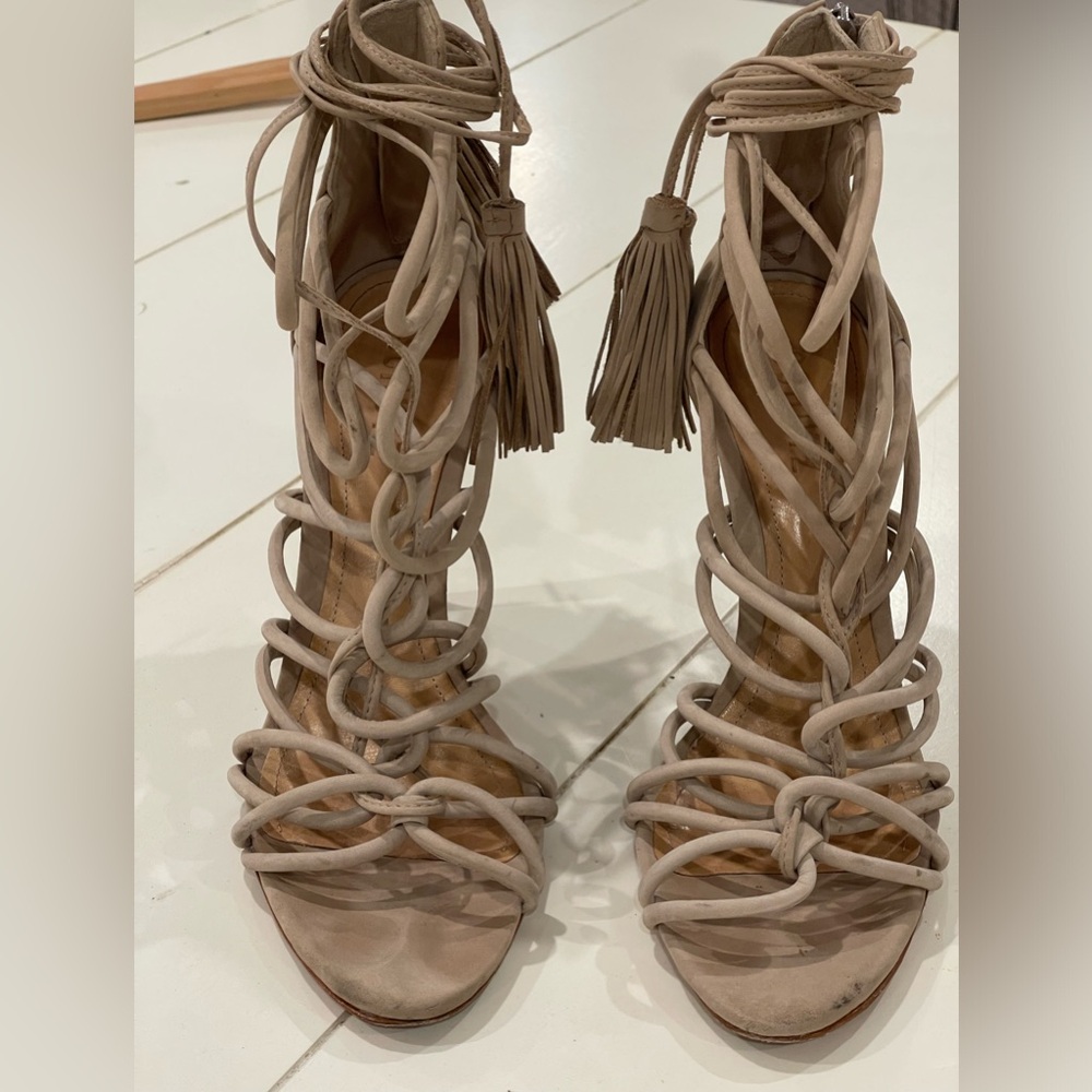 Schutz Lace up Tassel stiletto healed Sandals.